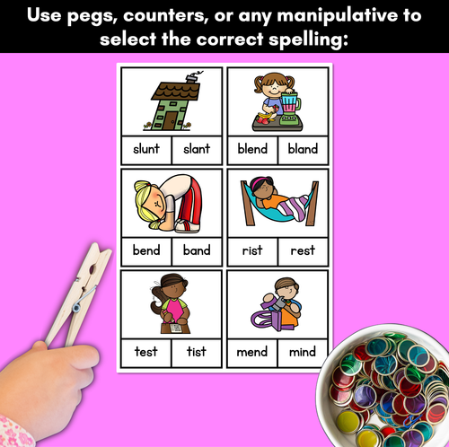 Resource preview 3 for CVCC CCVC CCVCC Word Clip Cards - Kindergarten Phonics Task Cards