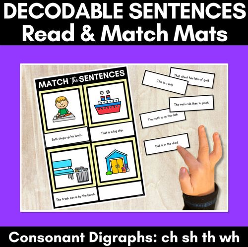 Resource preview 1 for CH SH TH WH Decodable Sentences Mats - Read & Match