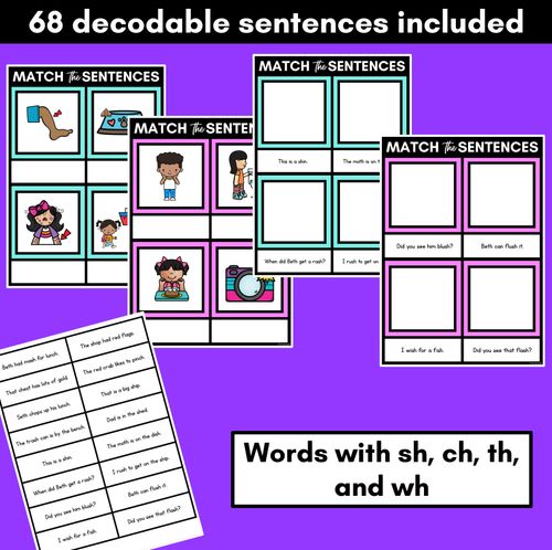 Resource preview 2 for CH SH TH WH Decodable Sentences Mats - Read & Match