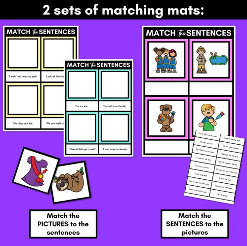 Resource preview 3 for CH SH TH WH Decodable Sentences Mats - Read & Match