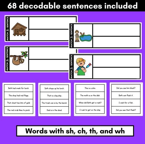 Resource preview 2 for CH SH TH WH Decodable Sentences - Read, Match & Write