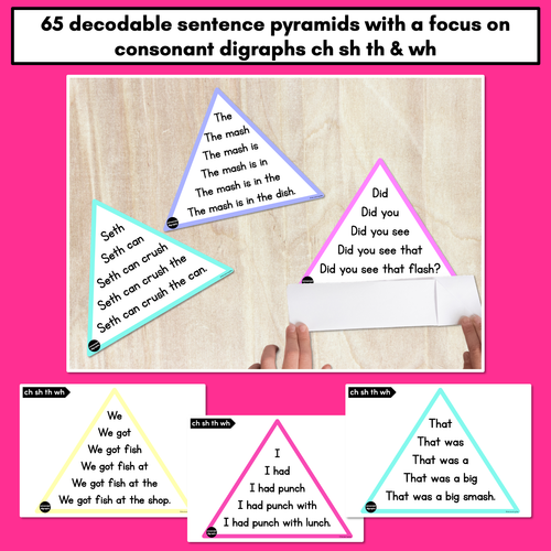 Resource preview 2 for CH SH TH WH WORDS - Decodable Sentences Pyramids - Phonics Fluency