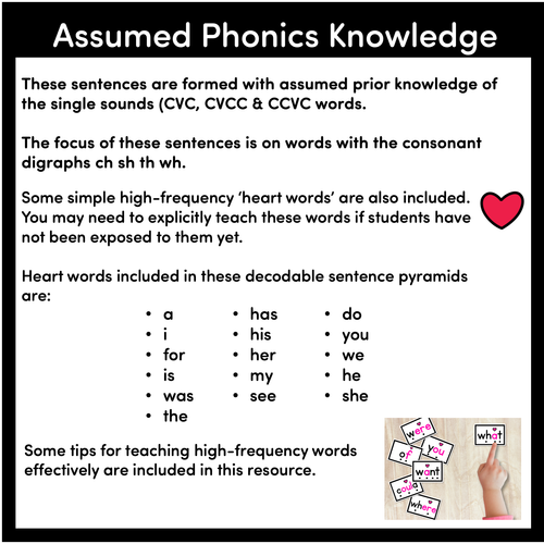 Resource preview 4 for CH SH TH WH WORDS - Decodable Sentences Pyramids - Phonics Fluency