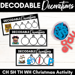 Christmas Phonics Activities - Consonant Digraphs CH SH TH WH Word Mats - Decodable Decorations