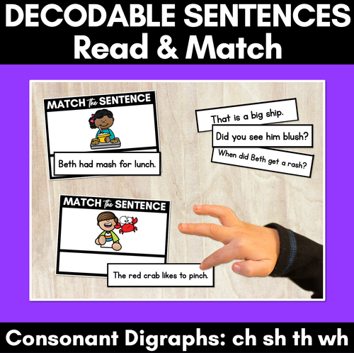 Resource preview 1 for CH SH TH WH Decodable Sentences - Read and Match