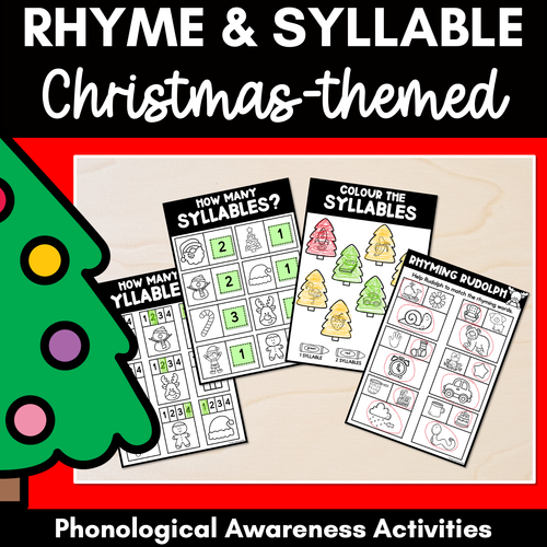 Resource preview 1 for Christmas Phonological Awareness Activities - Rhyme & Syllable Printables