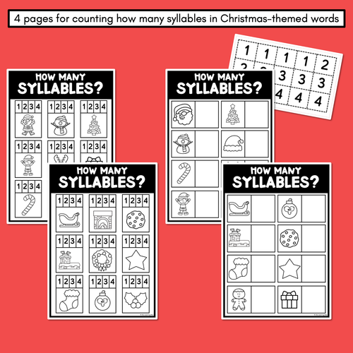 Resource preview 3 for Christmas Phonological Awareness Activities - Rhyme & Syllable Printables