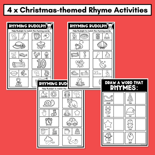 Resource preview 4 for Christmas Phonological Awareness Activities - Rhyme & Syllable Printables