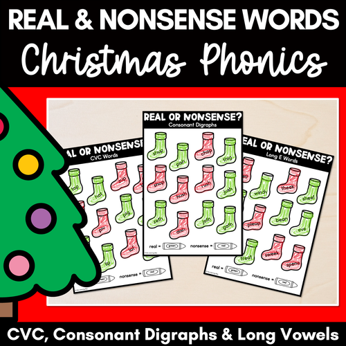 Resource preview 1 for Christmas Phonics - Real and Nonsense Decodable Words - CVC, Consonant Digraphs & Long Vowels