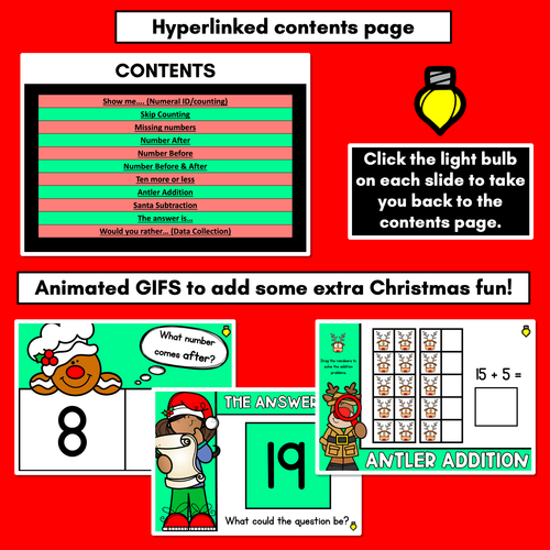 Resource preview 4 for Christmas Activities Kindergarten, Grade 1 and Grade 2 - Christmas Math PowerPoint