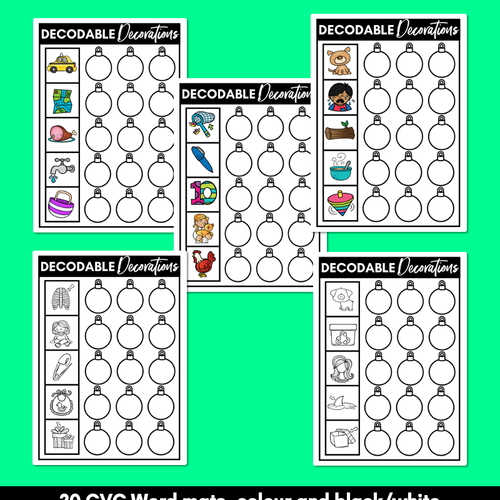 Resource preview 3 for Christmas Activities Kindergarten - CVC Word Mats - Decodable Decorations