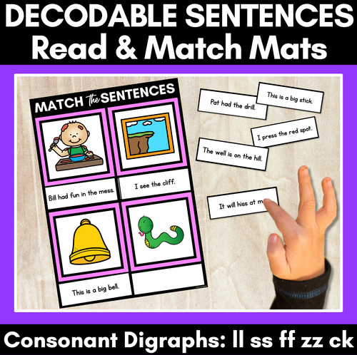 Resource preview 1 for LL SS FF ZZ CK Decodable Sentences Mats - Read & Match