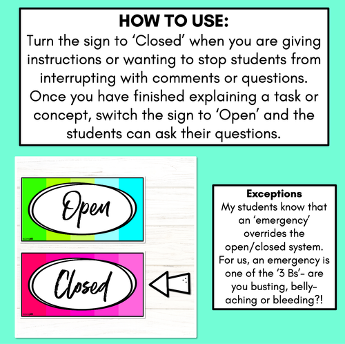 Resource preview 2 for Open & Closed Signs - Classroom Management Tool