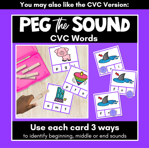 Resource preview 4 for Consonant Digraph Phonics Clip Cards for beginning, middle and end sounds