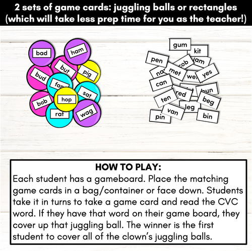 Resource preview 2 for CLOWN TOSS - CVC Phonics Game