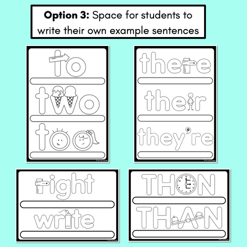 Resource preview 4 for Commonly Confused Homophones - Student Templates with embedded images