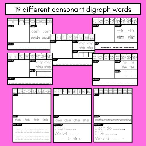 Resource preview 4 for PHONICS DECODABLE DIRECTED DRAWINGS - Consonant Digraphs CH SH TH WH