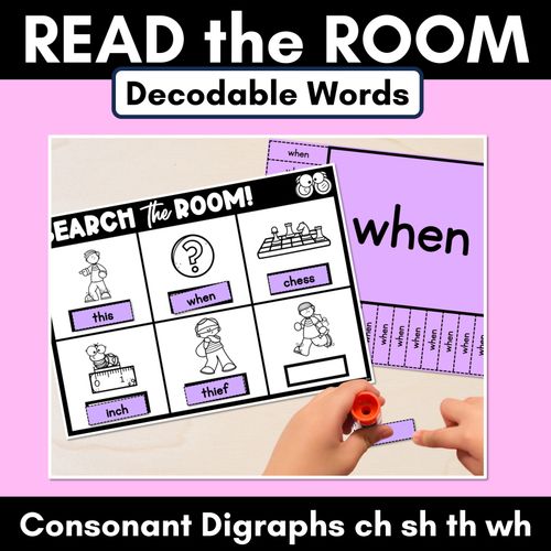 Resource preview 1 for READ THE ROOM - Decodable Words Phonics Activity - Consonant Digraph CH TH SH WH