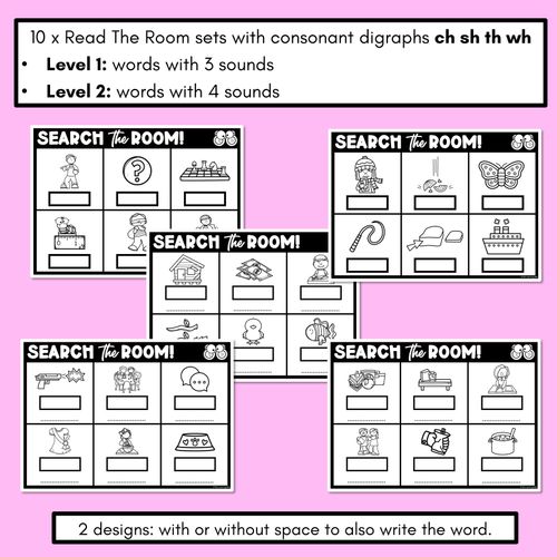 Resource preview 2 for READ THE ROOM - Decodable Words Phonics Activity - Consonant Digraph CH TH SH WH