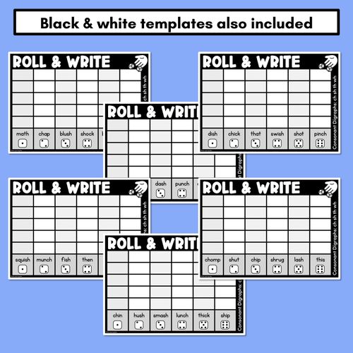 Resource preview 3 for ROLL & WRITE PHONICS ACTIVITY MATS - CONSONANT DIGRAPH CH TH SH WH words