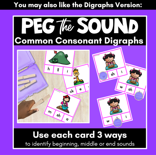 Resource preview 4 for CVC Word Clip Cards for beginning, middle and end sounds - Phonics Task Cards