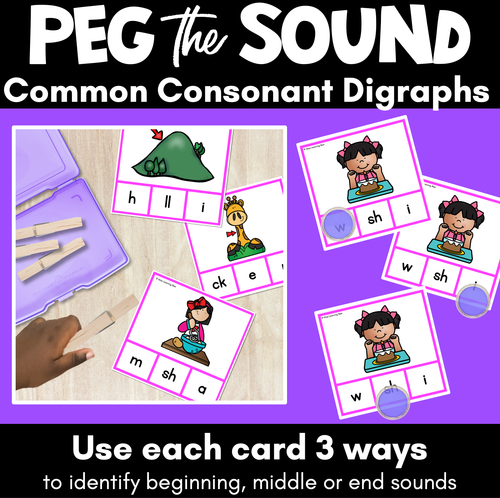 Resource preview 1 for Consonant Digraph Phonics Clip Cards for beginning, middle and end sounds