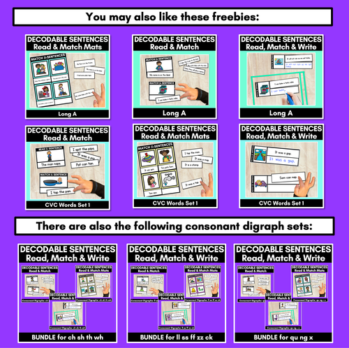 Resource preview 4 for CH SH TH WH Decodable Sentences - Read and Match