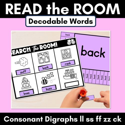 Resource preview 1 for READ THE ROOM - Decodable Words Phonics Activity - Consonant Digraph LL SS CK FF ZZ