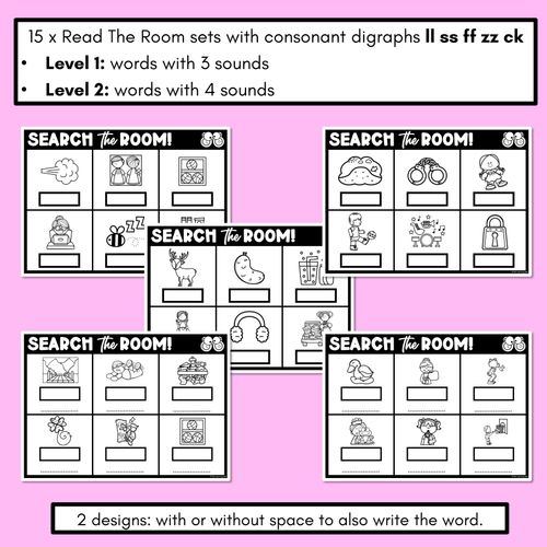 Resource preview 2 for READ THE ROOM - Decodable Words Phonics Activity - Consonant Digraph LL SS CK FF ZZ