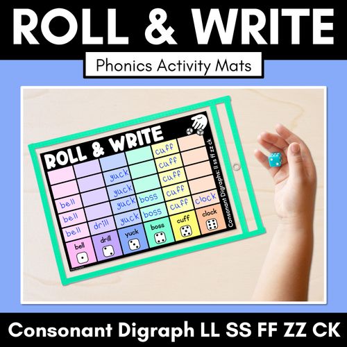 Resource preview 1 for ROLL & WRITE PHONICS ACTIVITY MATS - CONSONANT DIGRAPH LL SS FF ZZ CK words