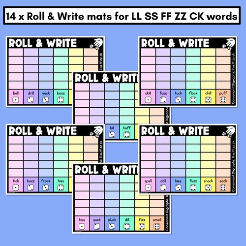 Resource preview 2 for ROLL & WRITE PHONICS ACTIVITY MATS - CONSONANT DIGRAPH LL SS FF ZZ CK words