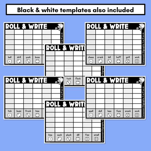 Resource preview 3 for ROLL & WRITE PHONICS ACTIVITY MATS - CONSONANT DIGRAPH LL SS FF ZZ CK words