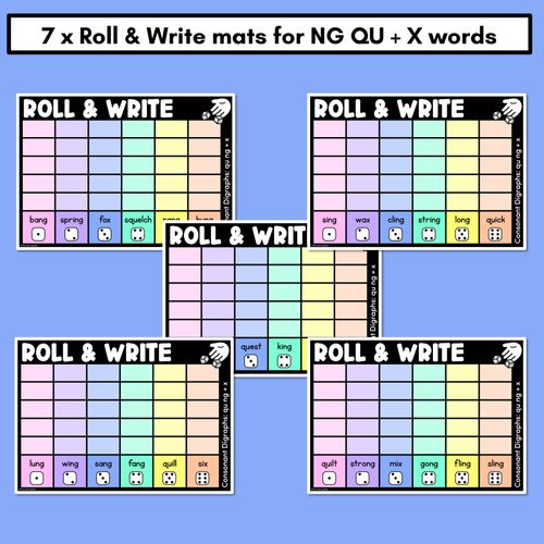 Resource preview 2 for ROLL & WRITE PHONICS ACTIVITY MATS - CONSONANT DIGRAPH NG QU and X words