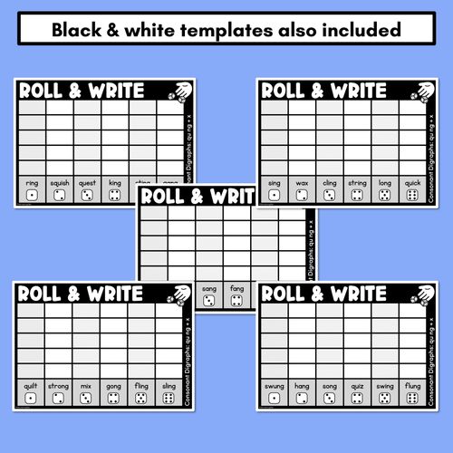 Resource preview 3 for ROLL & WRITE PHONICS ACTIVITY MATS - CONSONANT DIGRAPH NG QU and X words