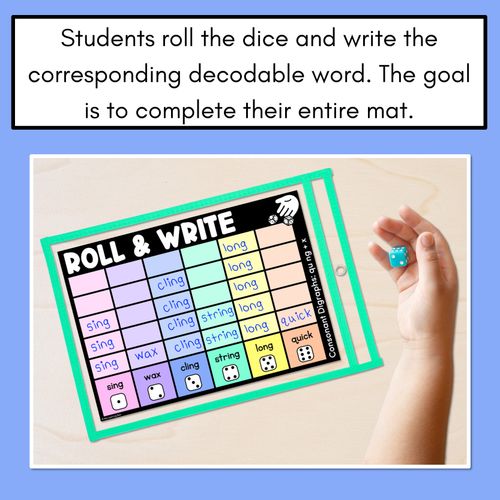 Resource preview 4 for ROLL & WRITE PHONICS ACTIVITY MATS - CONSONANT DIGRAPH NG QU and X words