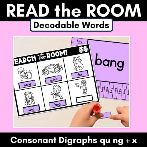 Resource preview 1 for READ THE ROOM - Decodable Words Phonics Activity - Consonant Digraph NG QU and X