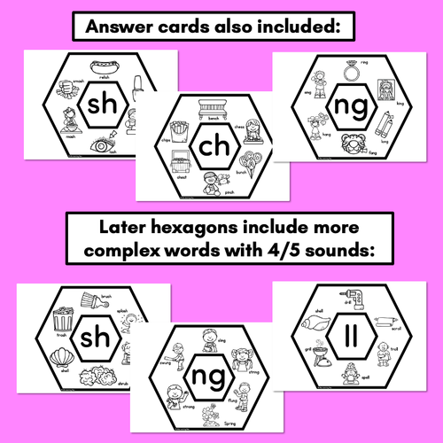 Resource preview 4 for Consonant Digraph Words Phonics Activity - Phonics Hexagons