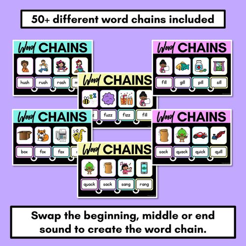 Resource preview 2 for Consonant Digraph Word Chains for Beginning, Middle & End Sounds - Decodable PowerPoint