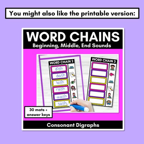 Resource preview 4 for Consonant Digraph Word Chains for Beginning, Middle & End Sounds - Decodable PowerPoint