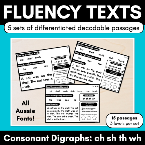 Resource preview 1 for Differentiated Decodable Fluency Texts - Consonant Digraphs - ch sh th wh words