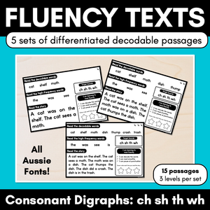 Differentiated Decodable Fluency Texts - Consonant Digraphs - ch sh th wh words