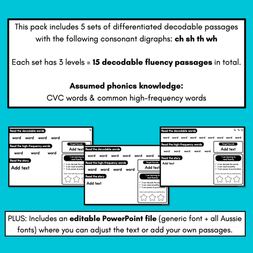 Resource preview 4 for Differentiated Decodable Fluency Texts - Consonant Digraphs - ch sh th wh words