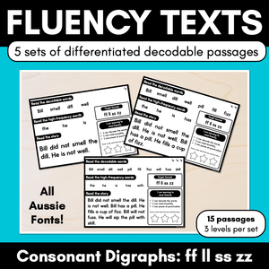 Differentiated Decodable Fluency Texts - Consonant Digraphs - ff ll ss zz words