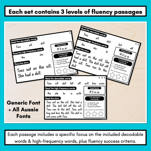 Resource preview 2 for Differentiated Decodable Fluency Texts - Consonant Digraphs - ff ll ss zz words