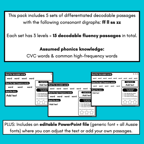 Resource preview 4 for Differentiated Decodable Fluency Texts - Consonant Digraphs - ff ll ss zz words