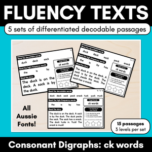 Differentiated Decodable Fluency Texts - Consonant Digraphs - ck words