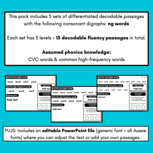 Resource preview 4 for Differentiated Decodable Fluency Texts - Consonant Digraphs - ng words