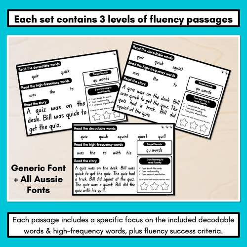 Resource preview 2 for Differentiated Decodable Fluency Texts - Consonant Digraphs - qu words