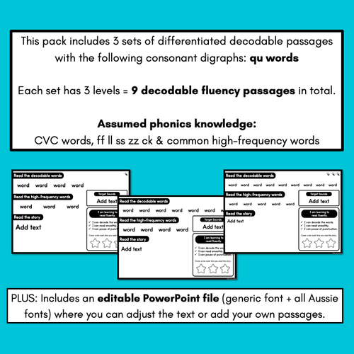 Resource preview 4 for Differentiated Decodable Fluency Texts - Consonant Digraphs - qu words