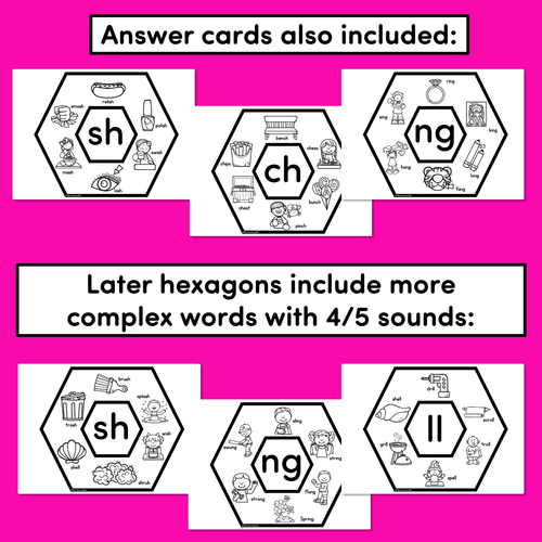 Resource preview 4 for Consonant Digraph Words Phonics Activity - Phonics Hexagons